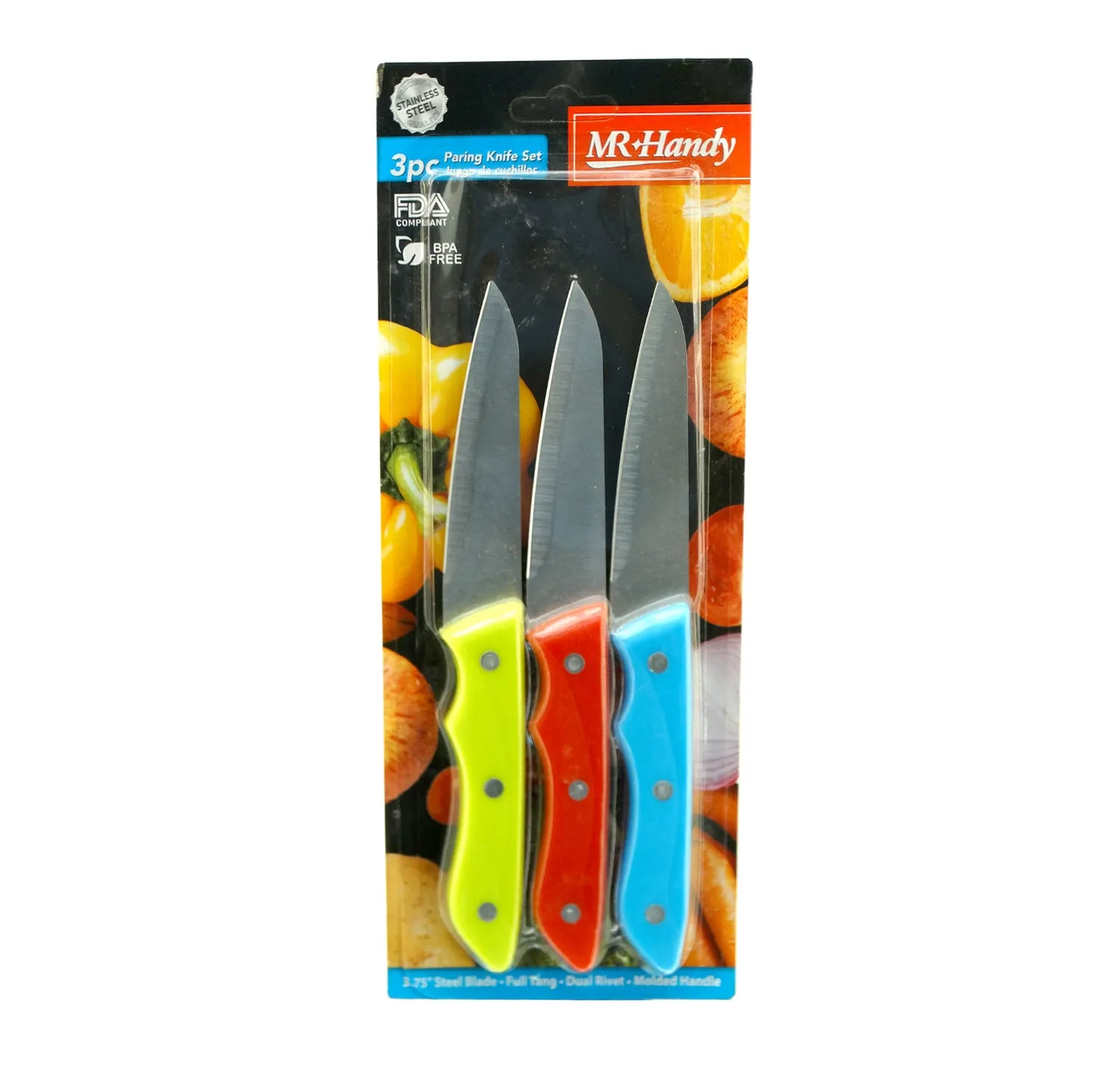 Mr. Handy 3-Piece Stainless Steel Paring Knife Set - Ultra-Sharp, Ergonomic Design for Precision Cutting and Peeling