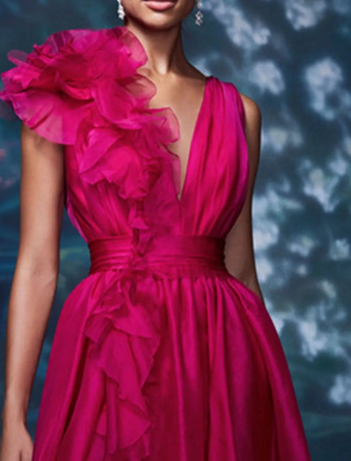 A-Line Evening Gown Celebrity Style Dress Christmas Red Green Dress Formal Wedding Guest Floor Length Sleeveless V Neck Chiffon with Slit Pure Color