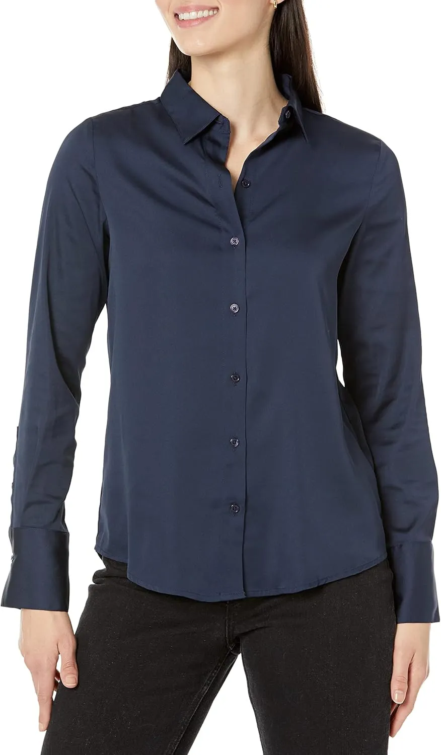 Amazon Essentials Women's Classic-Fit Satin Button Down Blouse (Available in Plus Size)