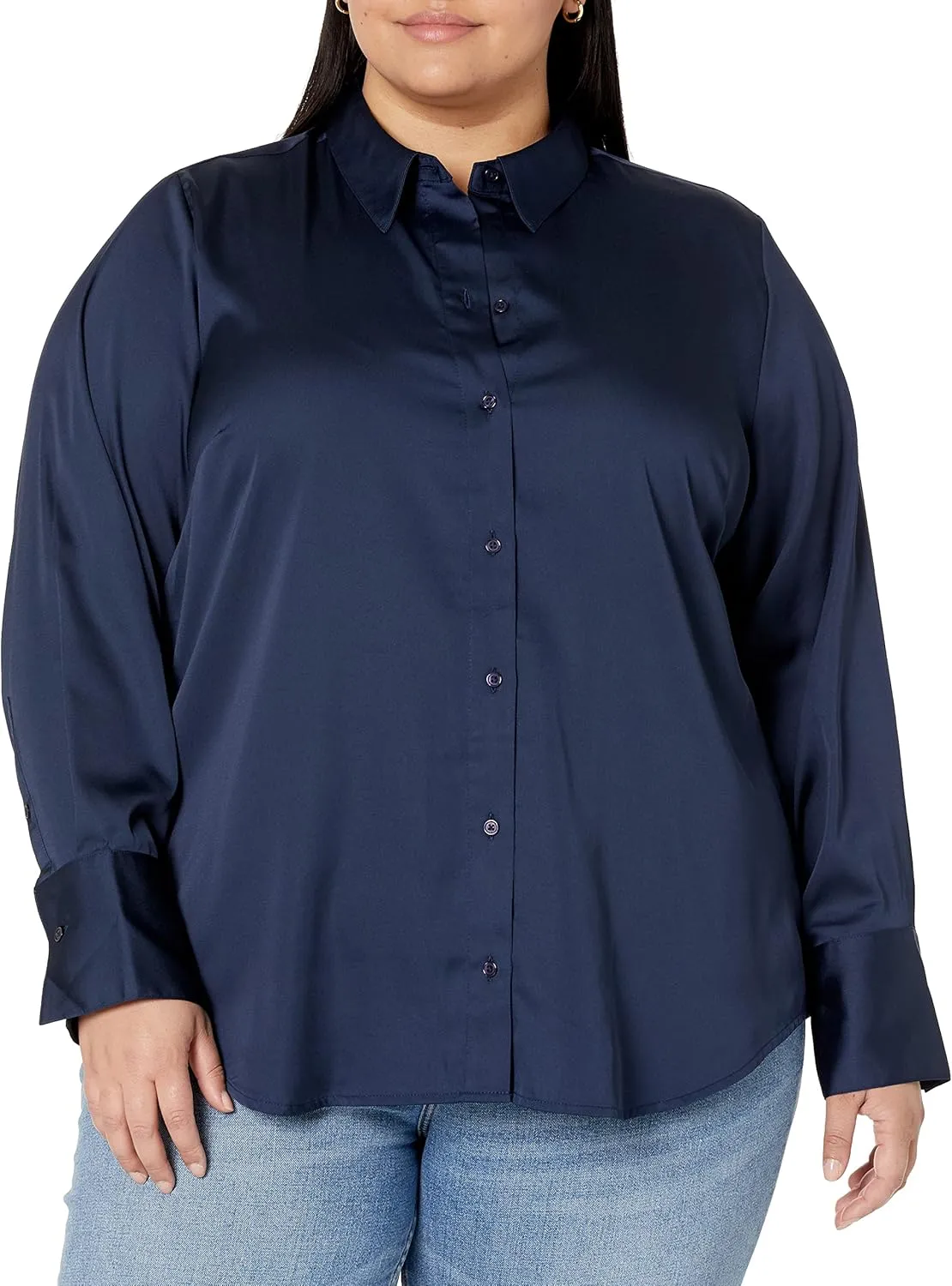Amazon Essentials Women's Classic-Fit Satin Button Down Blouse (Available in Plus Size)