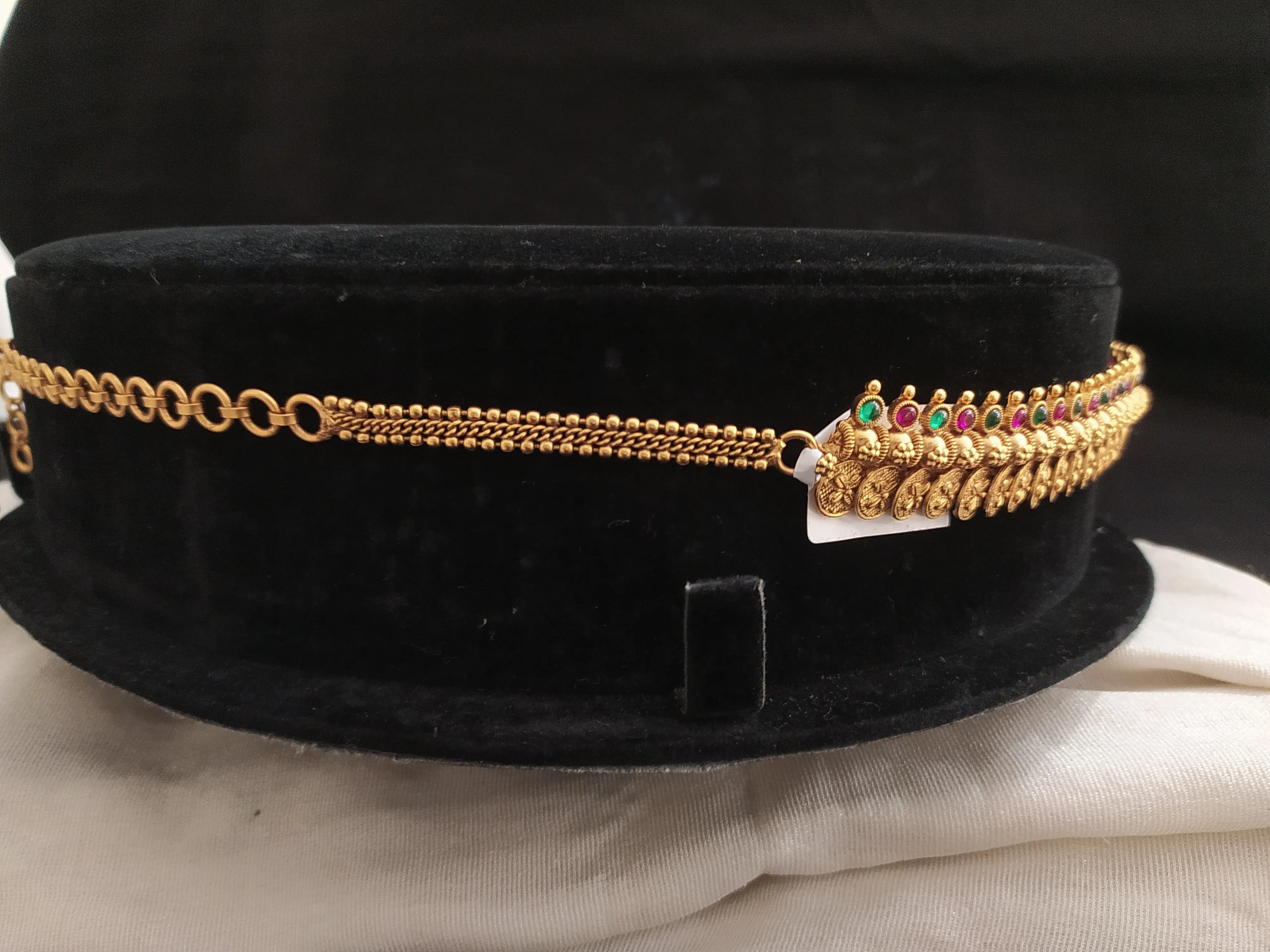 Antique Floral-Designed Hip Chain with Kemp & Green Stones