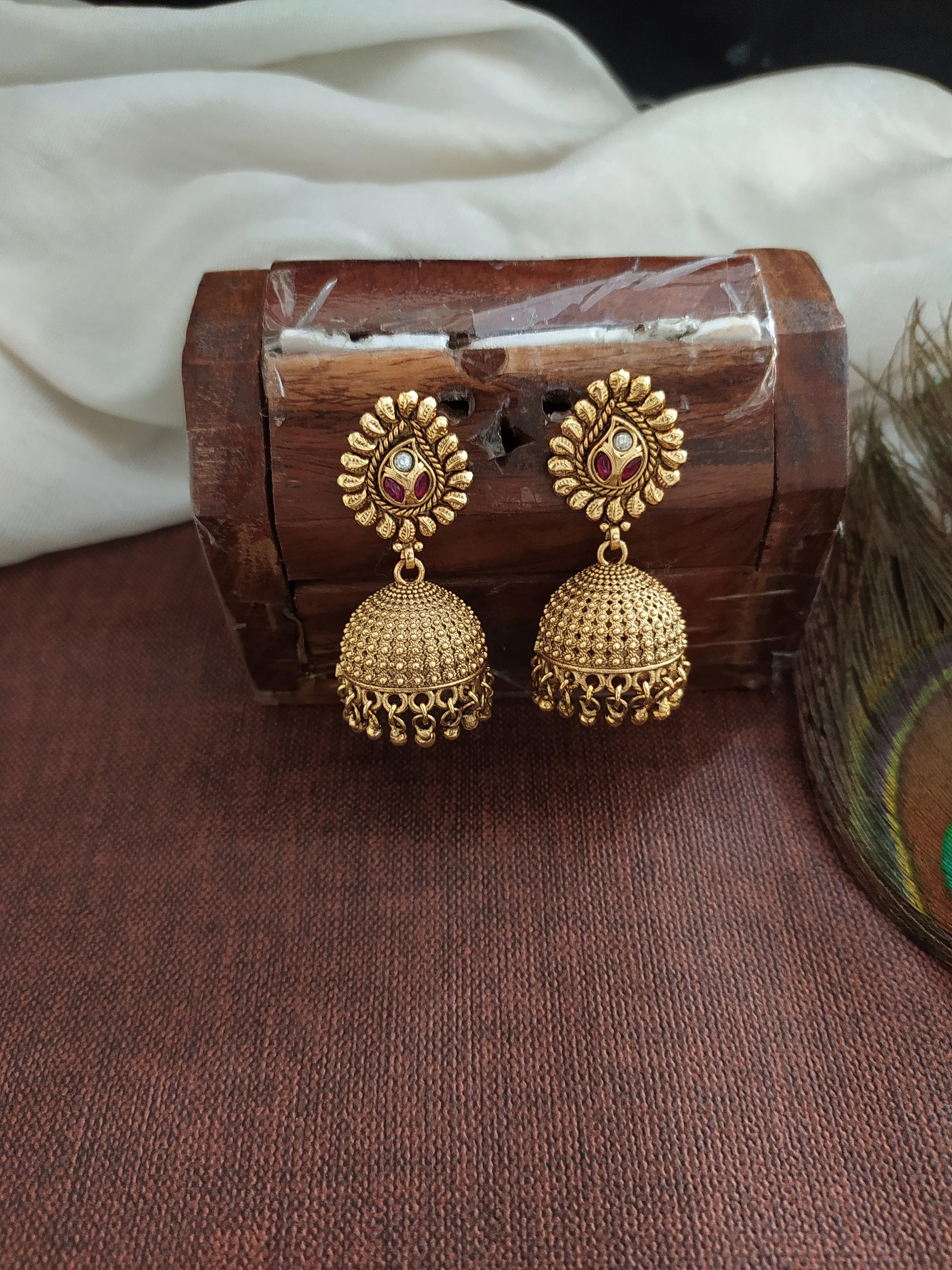 Antique Kemp Mango Design Necklace Set with Matching Jhumki