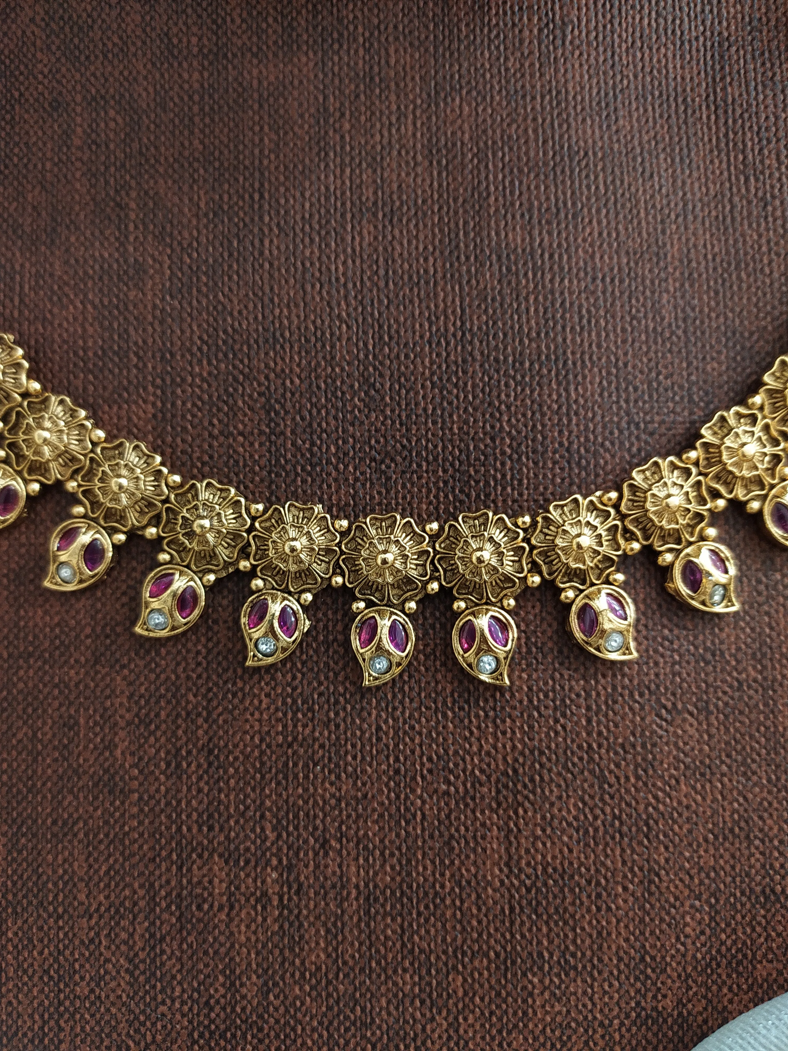 Antique Kemp Mango Design Necklace Set with Matching Jhumki