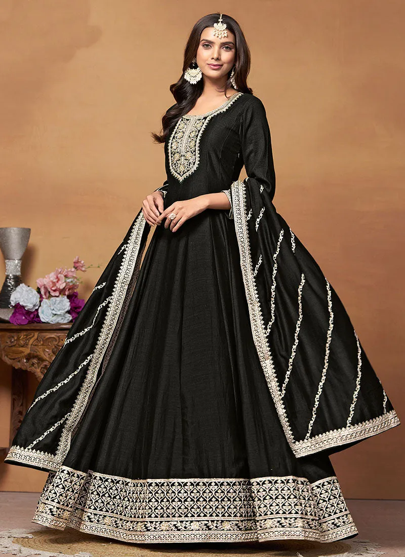 Black Embroidered Wedding Wear Anarkali Suit