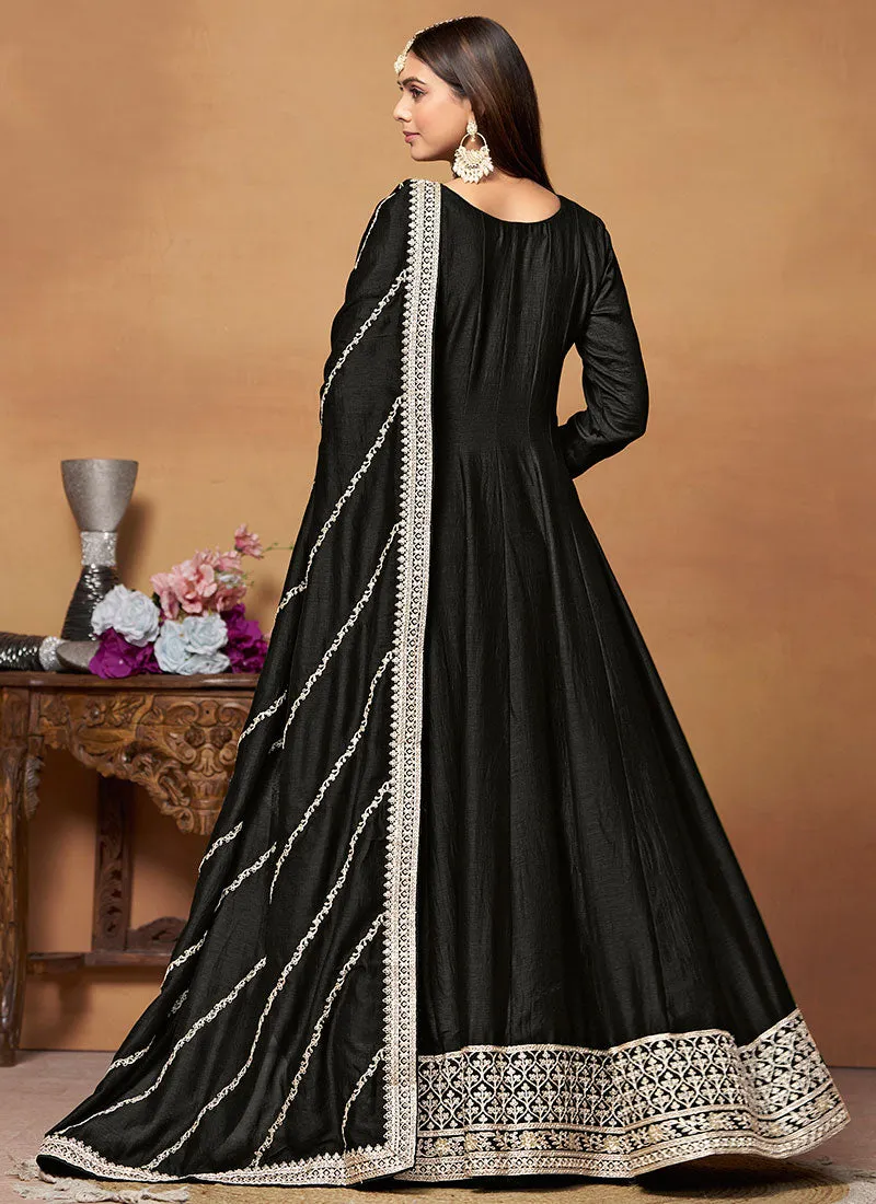 Black Embroidered Wedding Wear Anarkali Suit