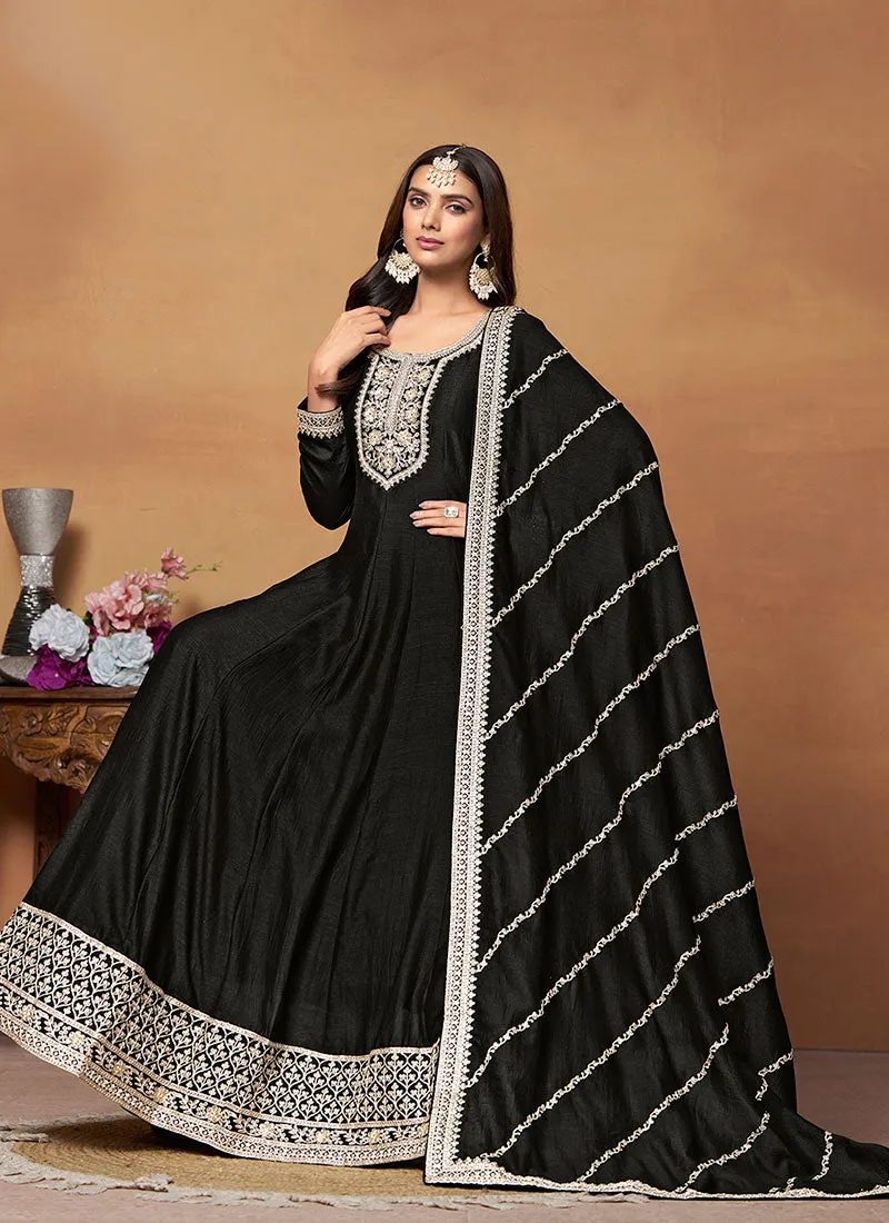 Black Embroidered Wedding Wear Anarkali Suit