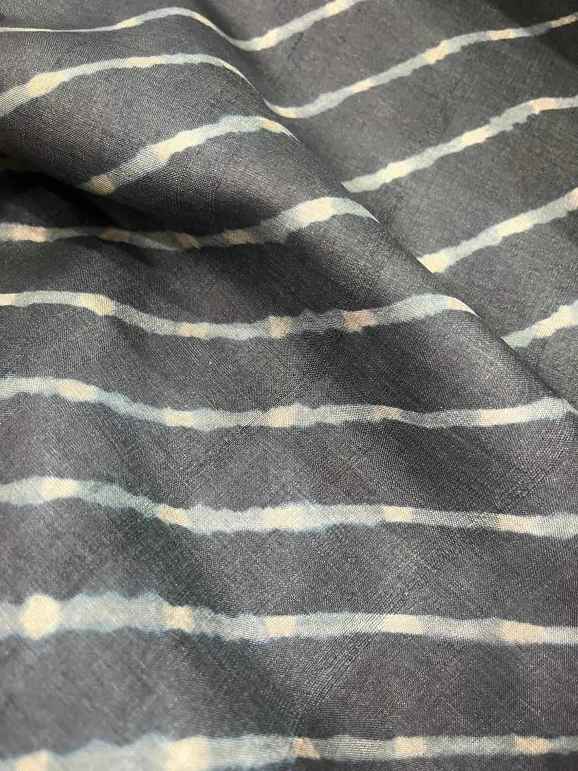 Premium Black Leheriya Tie-Dye Pure Tussar Silk Fabric (1 Meter) – Elegant Handcrafted Textile for Fashion and Drapery