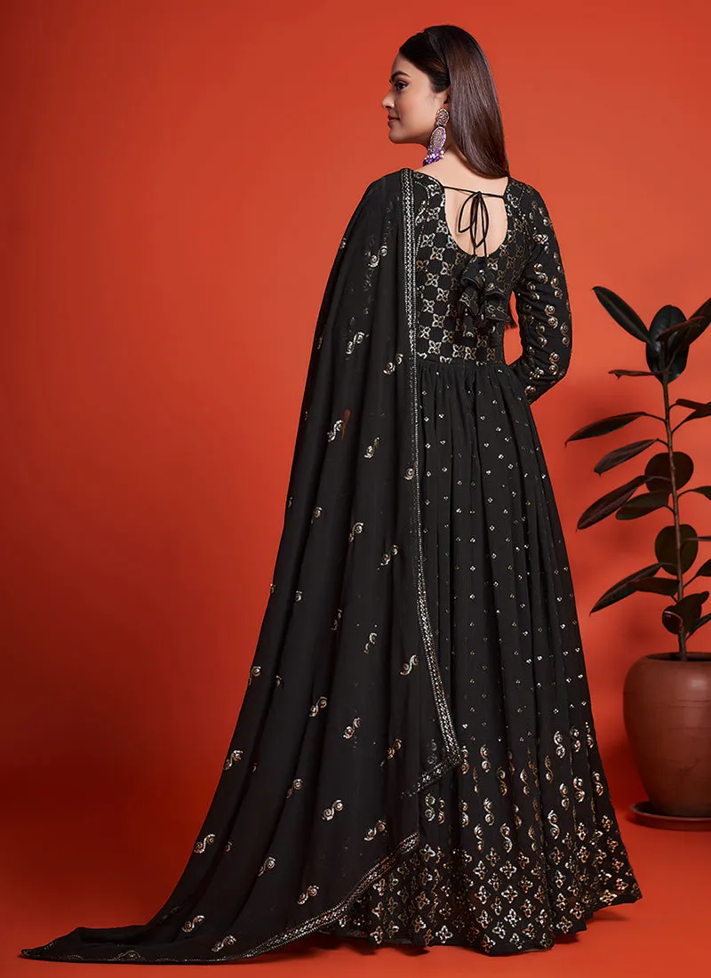 Black Sequence Embroidery Traditional Anarkali Gown