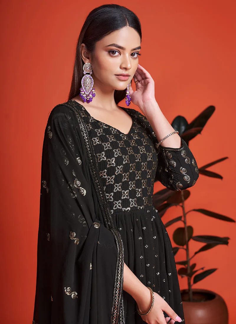 Black Sequence Embroidery Traditional Anarkali Gown