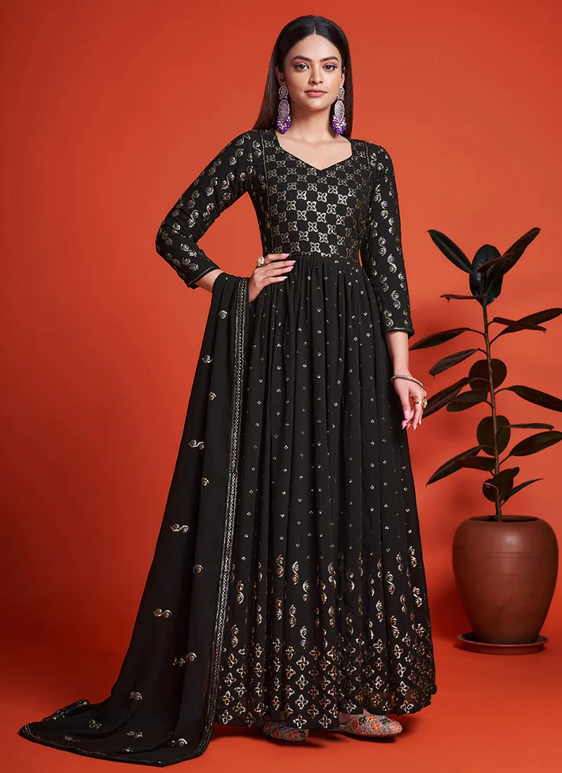Black Sequence Embroidery Traditional Anarkali Gown