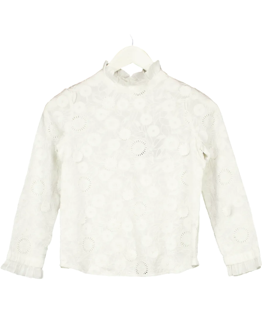 Bonpoint White Cotton Floral Embroidered Top 10 Years
