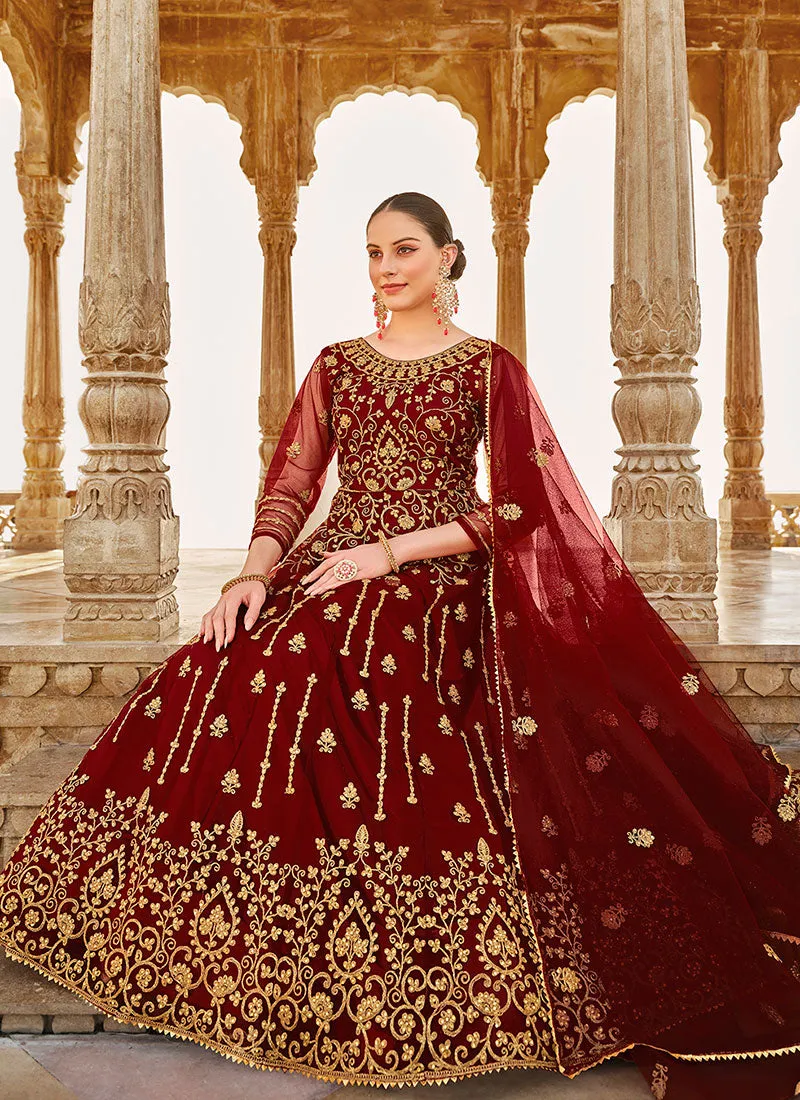 Bridal Red Traditional Embroidery Anarkali Suit