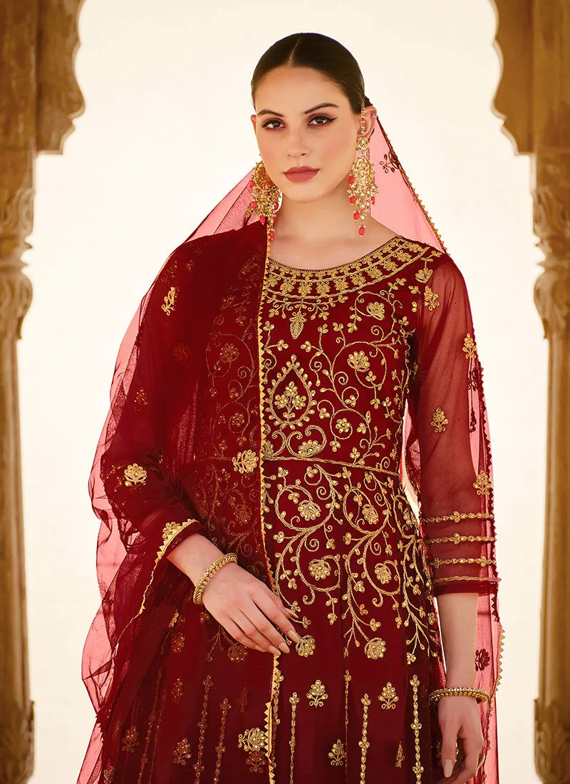 Bridal Red Traditional Embroidery Anarkali Suit