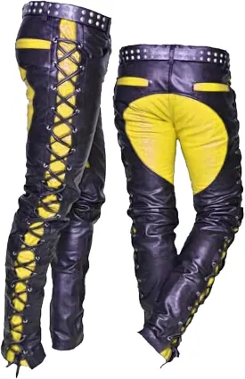 Classic Fit 5 Pockets Leather Pants for Men - Premium Biker Fashion Traditional Cowboy Western Pants