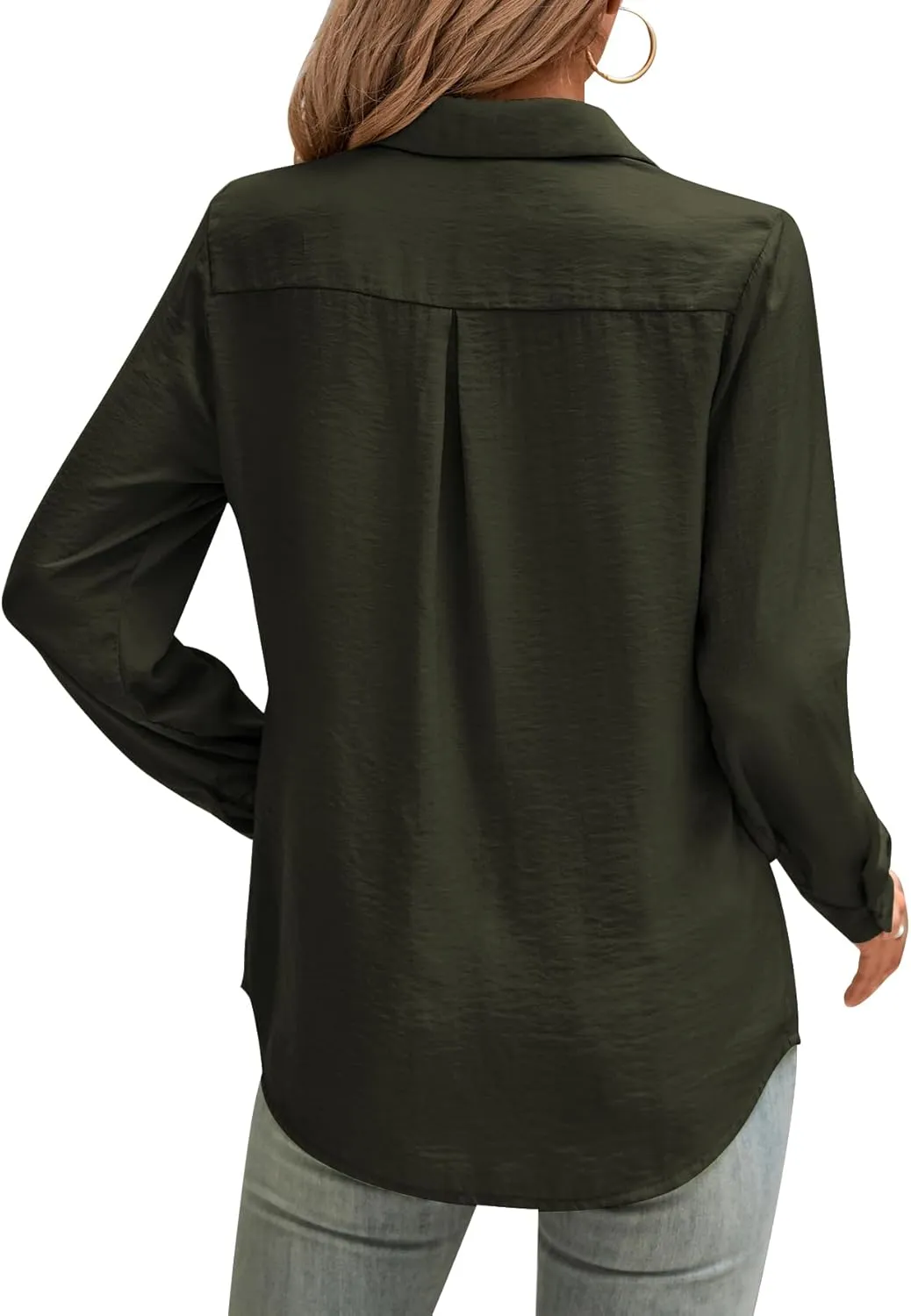 COUXILY Satin Button Down Shirts for Women Business Casual Long Sleeve Silk Blouses Womens Shirts Work Tops