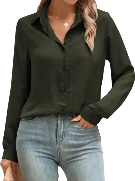 COUXILY Satin Button Down Shirts for Women Business Casual Long Sleeve Silk Blouses Womens Shirts Work Tops