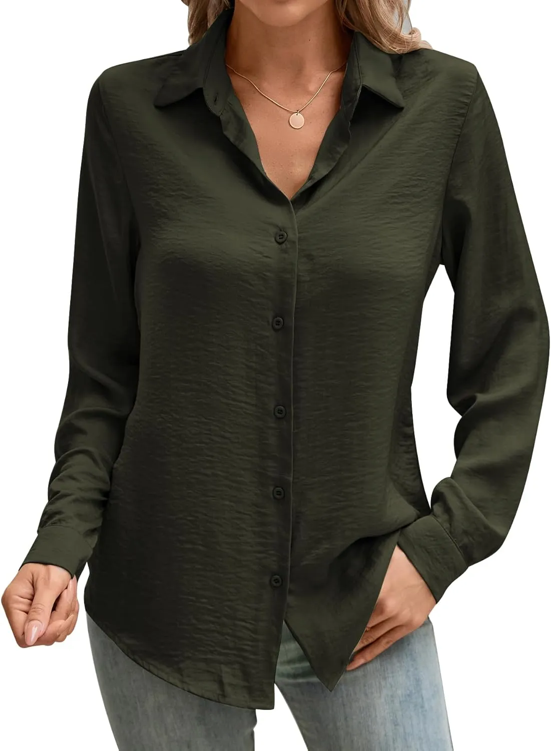 COUXILY Satin Button Down Shirts for Women Business Casual Long Sleeve Silk Blouses Womens Shirts Work Tops
