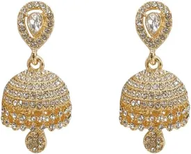 Dainty CZ Jhumki Bell Teardrop Dangle Drop Earrings for Women Silver/Gold Plated Crystal Bohemian Vintage Indian Chandelier Statement Dangling Stud Hypoallergenic Traditional Fashion Jewelry