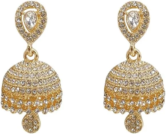 Dainty CZ Jhumki Bell Teardrop Dangle Drop Earrings for Women Silver/Gold Plated Crystal Bohemian Vintage Indian Chandelier Statement Dangling Stud Hypoallergenic Traditional Fashion Jewelry