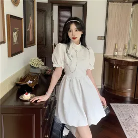 deanwangkt New Chinese Fashion Cheongsam Mini Doll Dress Stand Collar Puff Sleeve Little Ball Gown Dress Small Girl Black White Party Dress