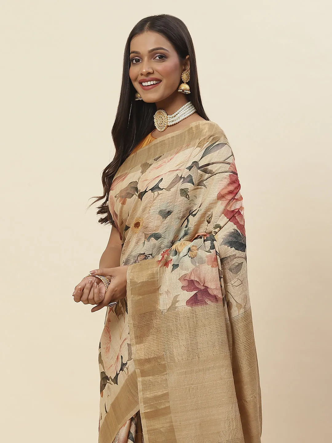 Digital Floral Printed Tussar Saree