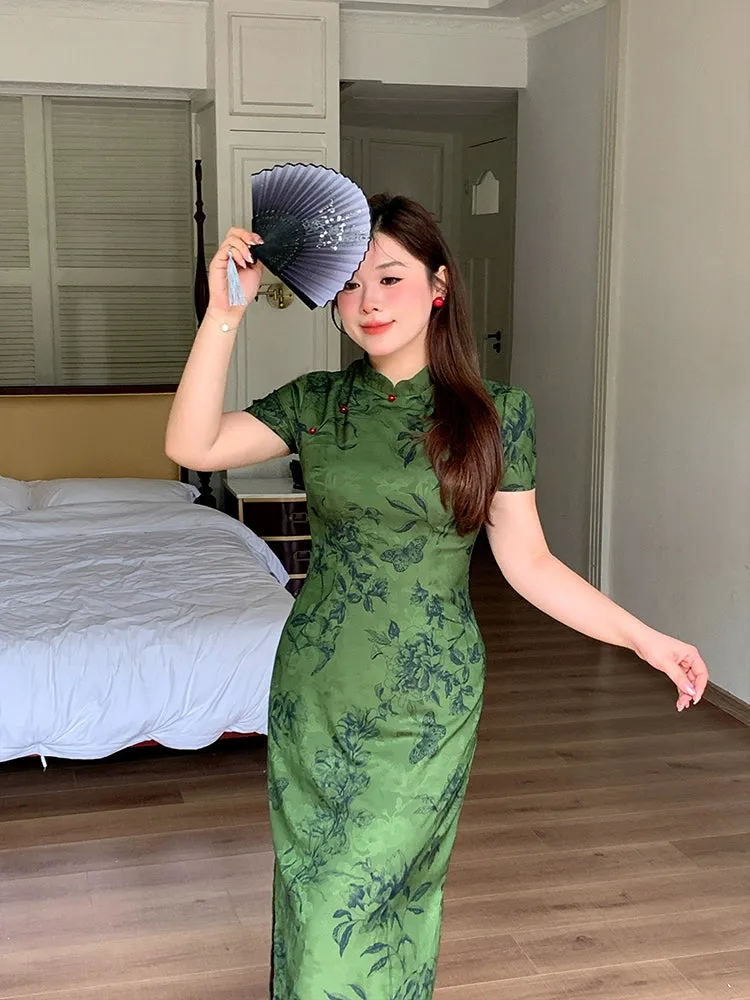 Elegant Cheongsam Dress, Spring's Lush 绿华 (Preorder)