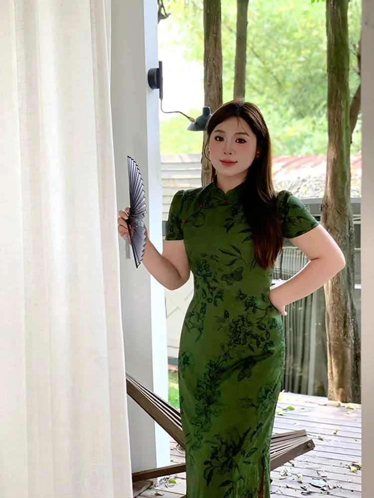Elegant Cheongsam Dress, Spring's Lush 绿华 (Preorder)