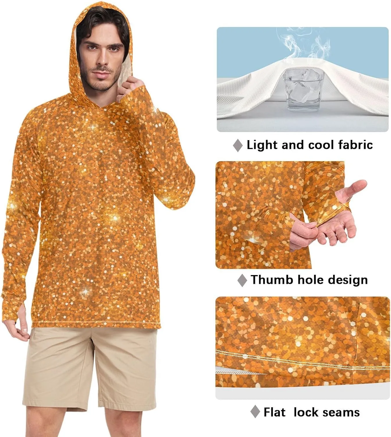 GAIGEO Cooling SPF Shirts for Men, Lightweight Hoodies Summer, Long Sleeve T-shirts, Modern Colorful Holographic S
