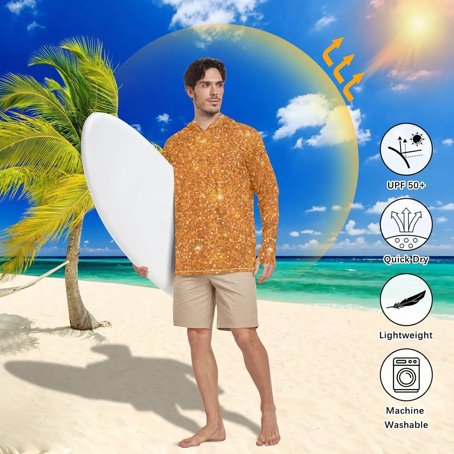 GAIGEO Cooling SPF Shirts for Men, Lightweight Hoodies Summer, Long Sleeve T-shirts, Modern Colorful Holographic S