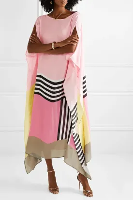 Kaftans for Women, Striped Printed Ankle Length Daily Wear Satin Silk Kaftan for Women, Dubai Dress, Maxi Wedding Dress, Caftanfor Women. Multicolor