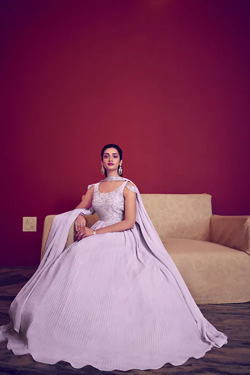 Lavender Ready to Wear Exclusive Traditional Look Embroidered Gown