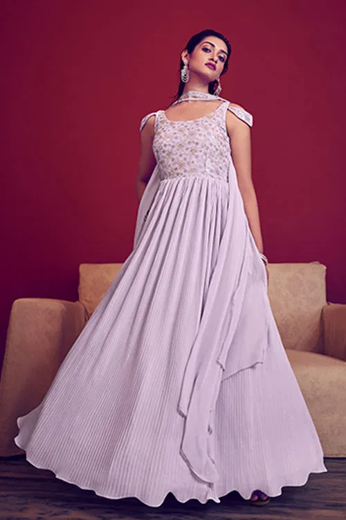 Lavender Ready to Wear Exclusive Traditional Look Embroidered Gown
