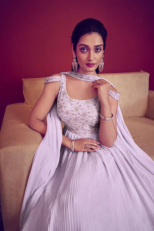 Lavender Ready to Wear Exclusive Traditional Look Embroidered Gown