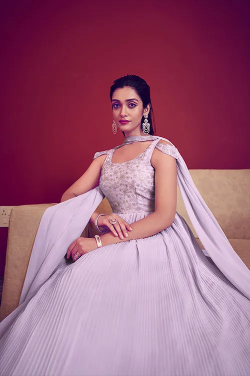 Lavender Ready to Wear Exclusive Traditional Look Embroidered Gown