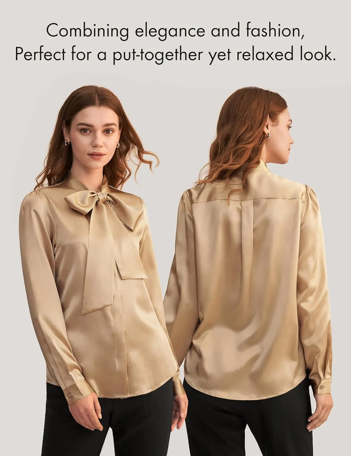 LilySilk Bow-tie Neck Silk Blouse for Women Long Sleeve Ladies Tops Buttons VintageReal Silk Shirts