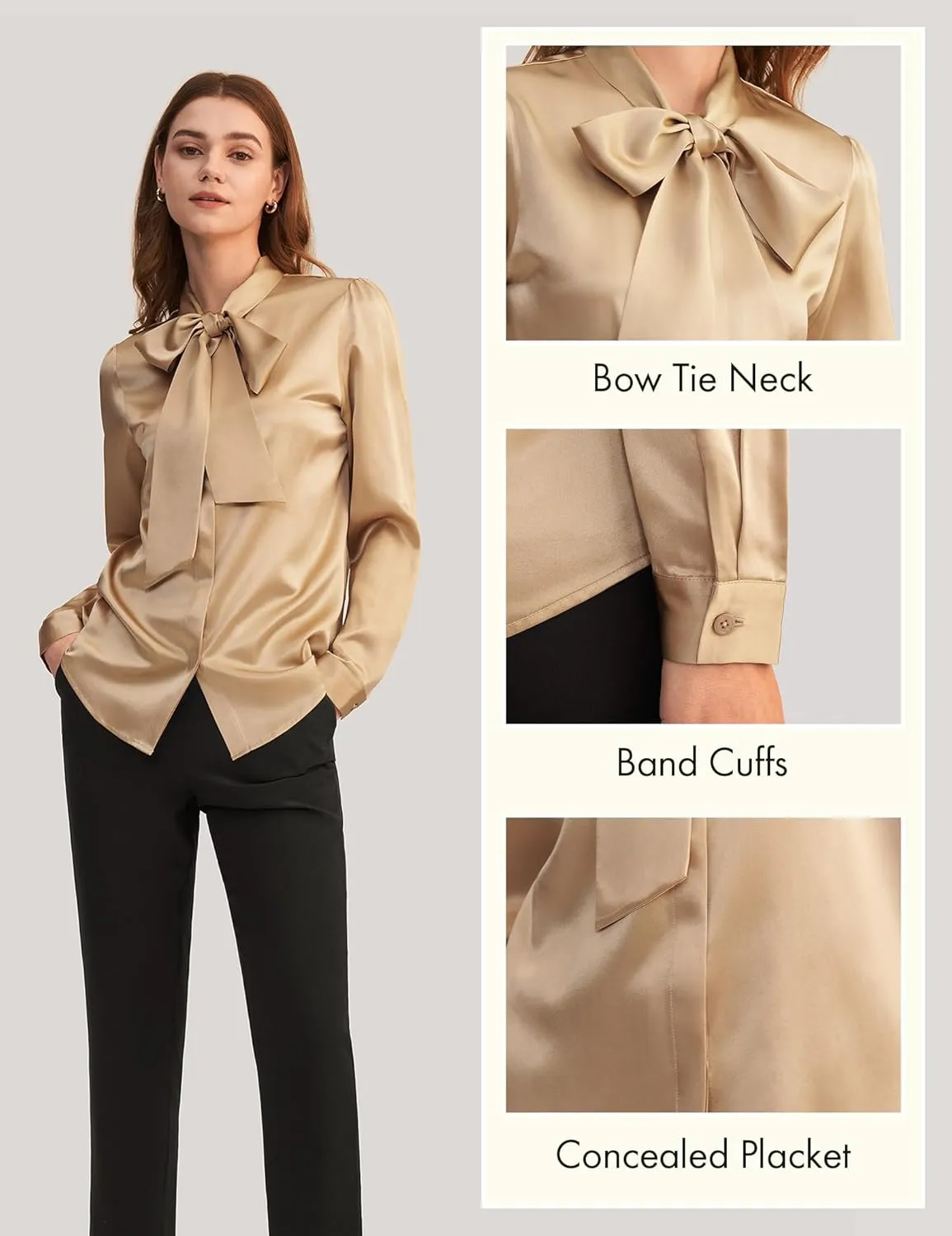 LilySilk Bow-tie Neck Silk Blouse for Women Long Sleeve Ladies Tops Buttons VintageReal Silk Shirts