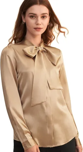 LilySilk Bow-tie Neck Silk Blouse for Women Long Sleeve Ladies Tops Buttons VintageReal Silk Shirts