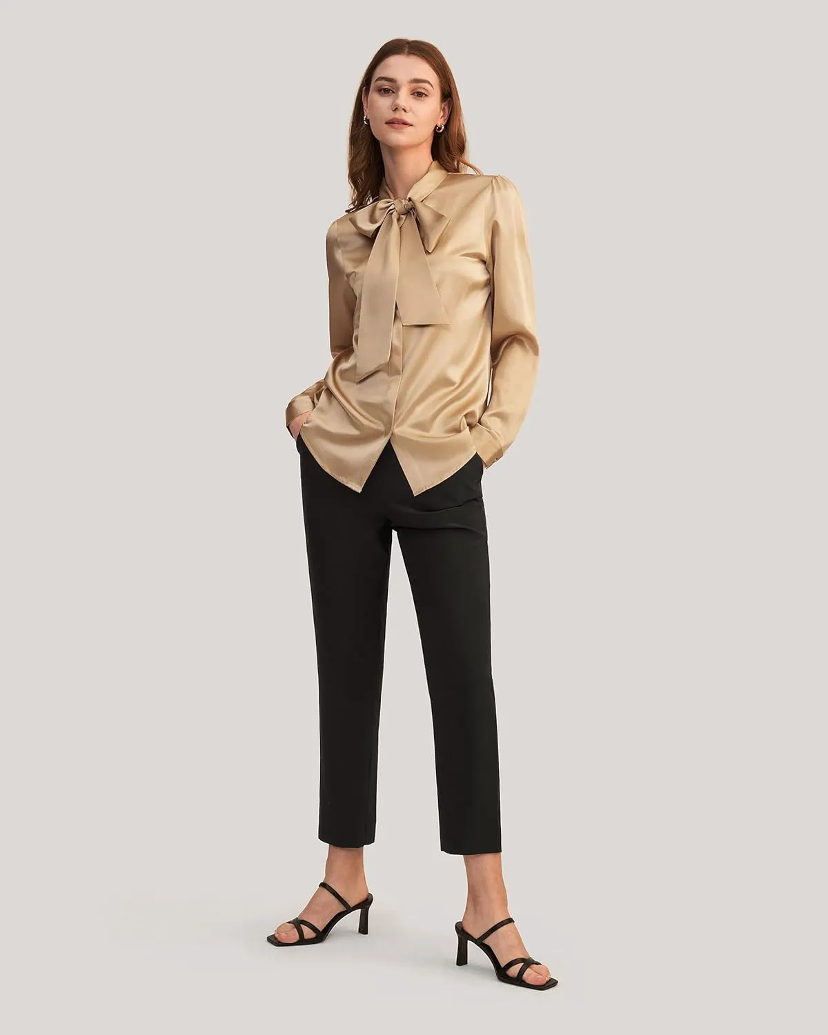 LilySilk Bow-tie Neck Silk Blouse for Women Long Sleeve Ladies Tops Buttons VintageReal Silk Shirts