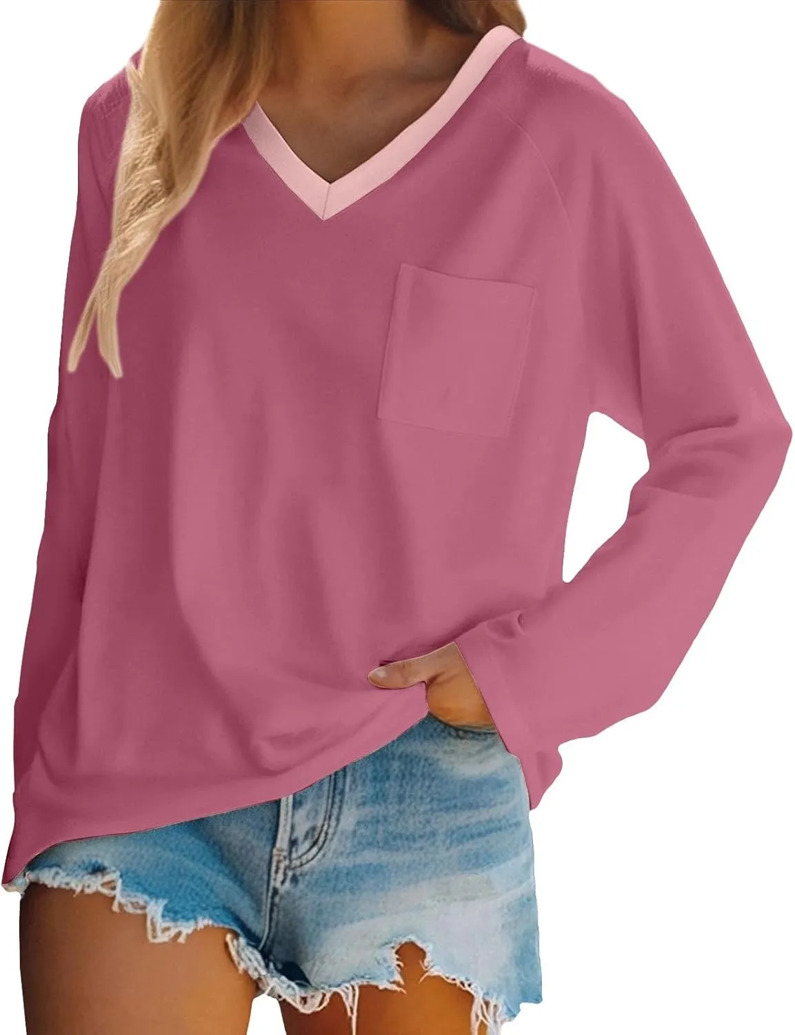 Long Sleeve Shirts for Women V Neck Boho Dressy Casual Tops Lightweight Sweatshirts Pullover Going Out Fashion Blouses