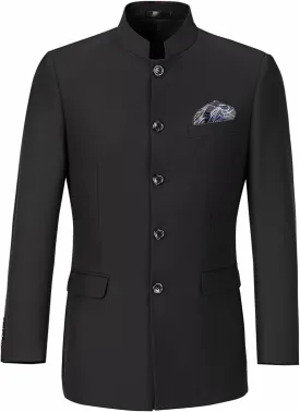 Mens Casual Blazer Chinese Stand Collar Single Breasted Formal Jacket Traditional Wedding Dress Coat