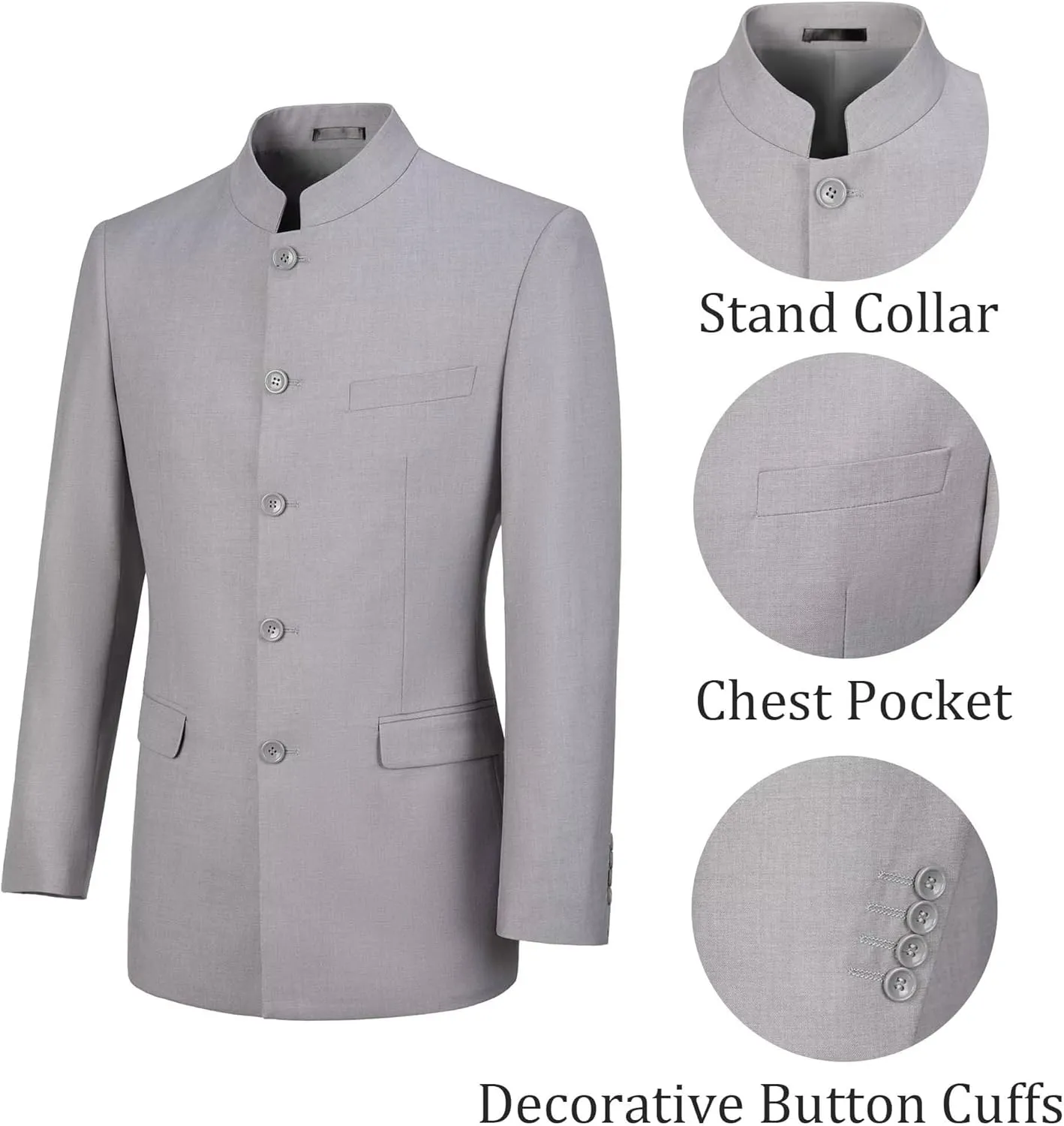 Mens Casual Blazer Chinese Stand Collar Single Breasted Formal Jacket Traditional Wedding Dress Coat