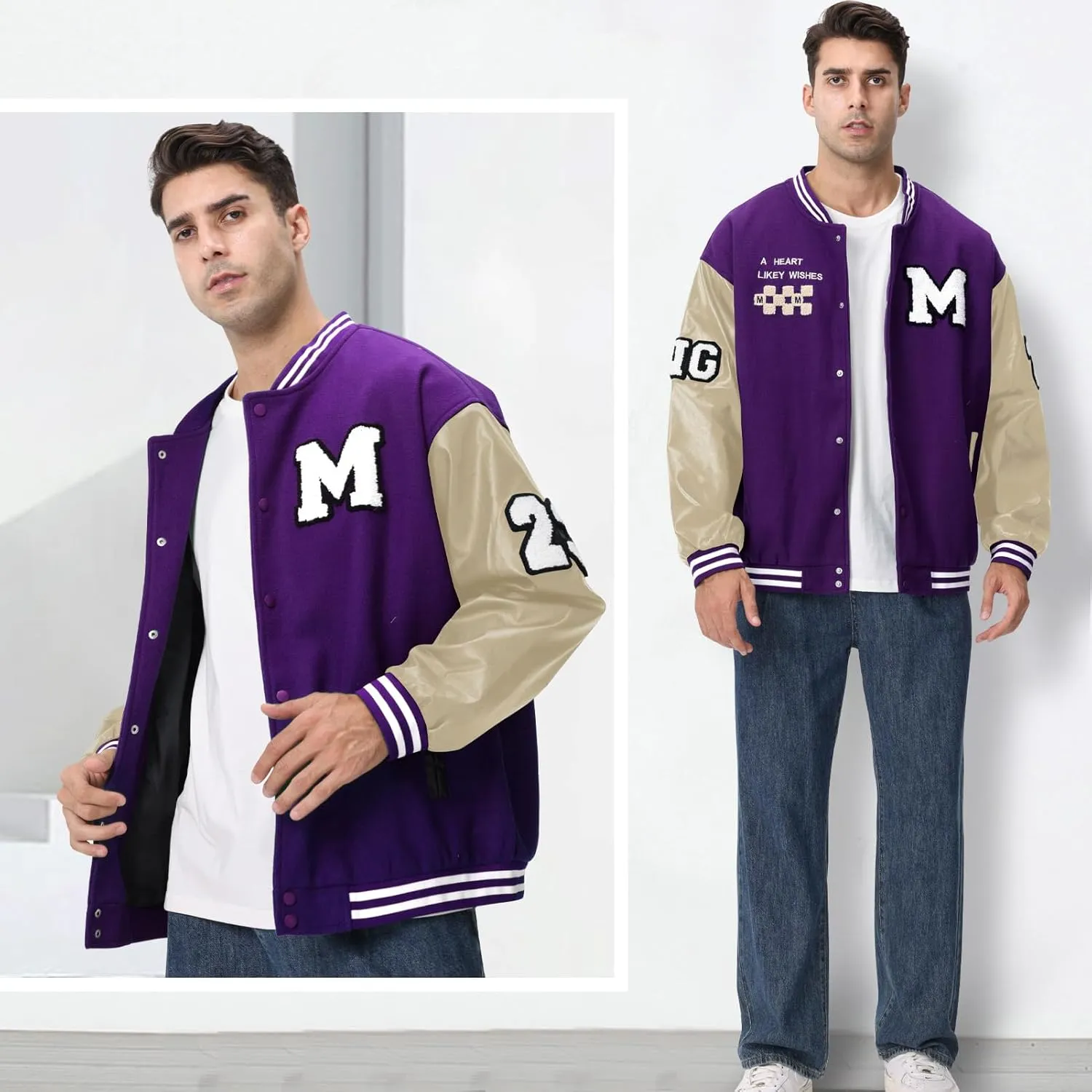 Mens Varsity Jacket Baseball Bomber Jacket Vintage Unisex Streetwear Coats with Patchwork Hipster Utility Tops