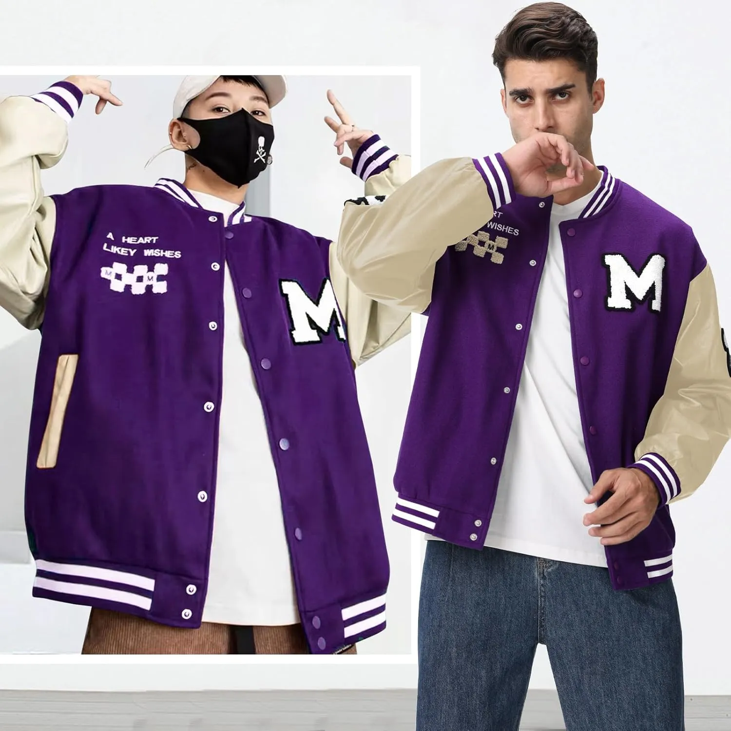Mens Varsity Jacket Baseball Bomber Jacket Vintage Unisex Streetwear Coats with Patchwork Hipster Utility Tops