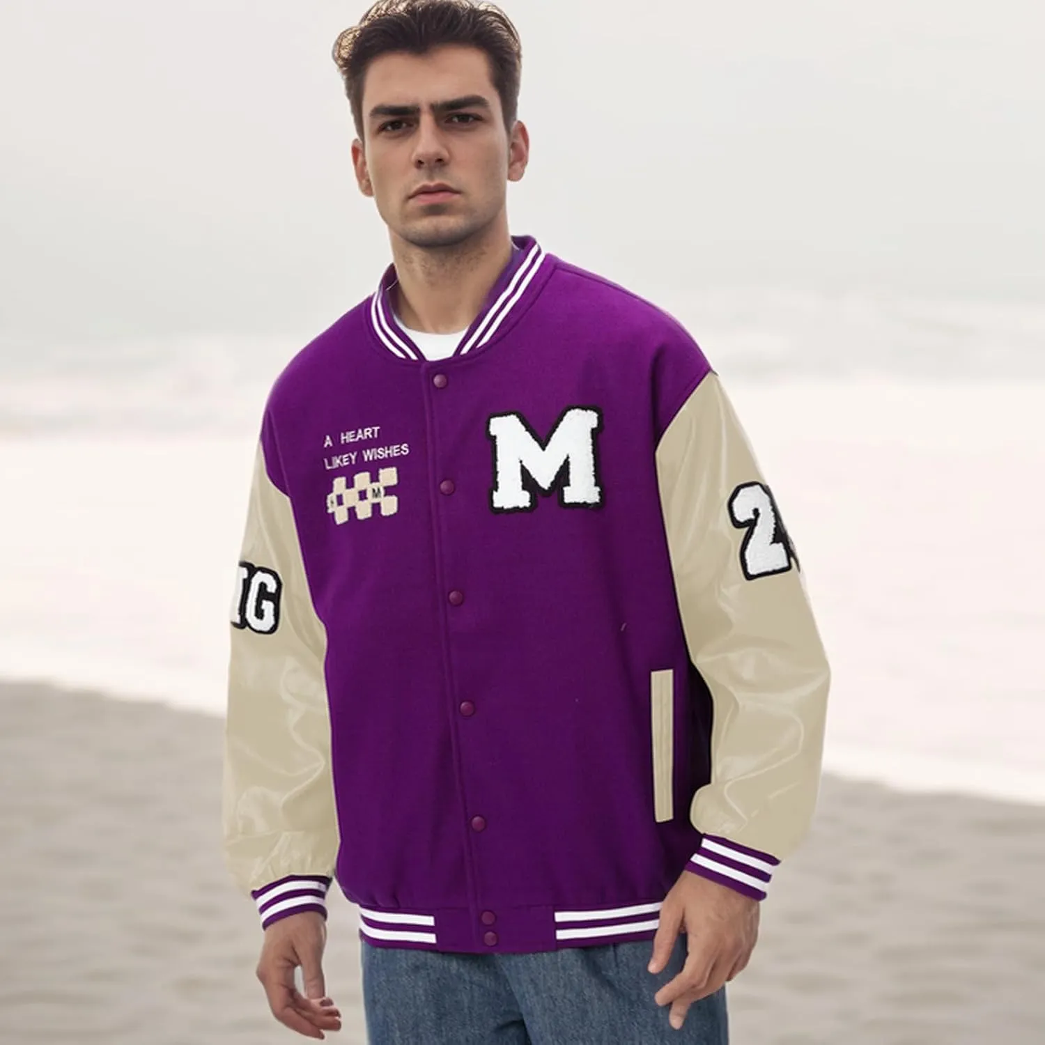 Mens Varsity Jacket Baseball Bomber Jacket Vintage Unisex Streetwear Coats with Patchwork Hipster Utility Tops