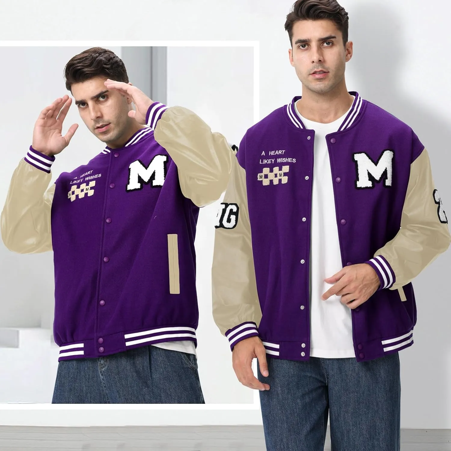 Mens Varsity Jacket Baseball Bomber Jacket Vintage Unisex Streetwear Coats with Patchwork Hipster Utility Tops