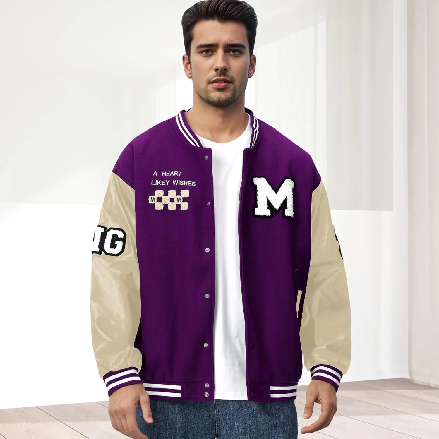 Mens Varsity Jacket Baseball Bomber Jacket Vintage Unisex Streetwear Coats with Patchwork Hipster Utility Tops
