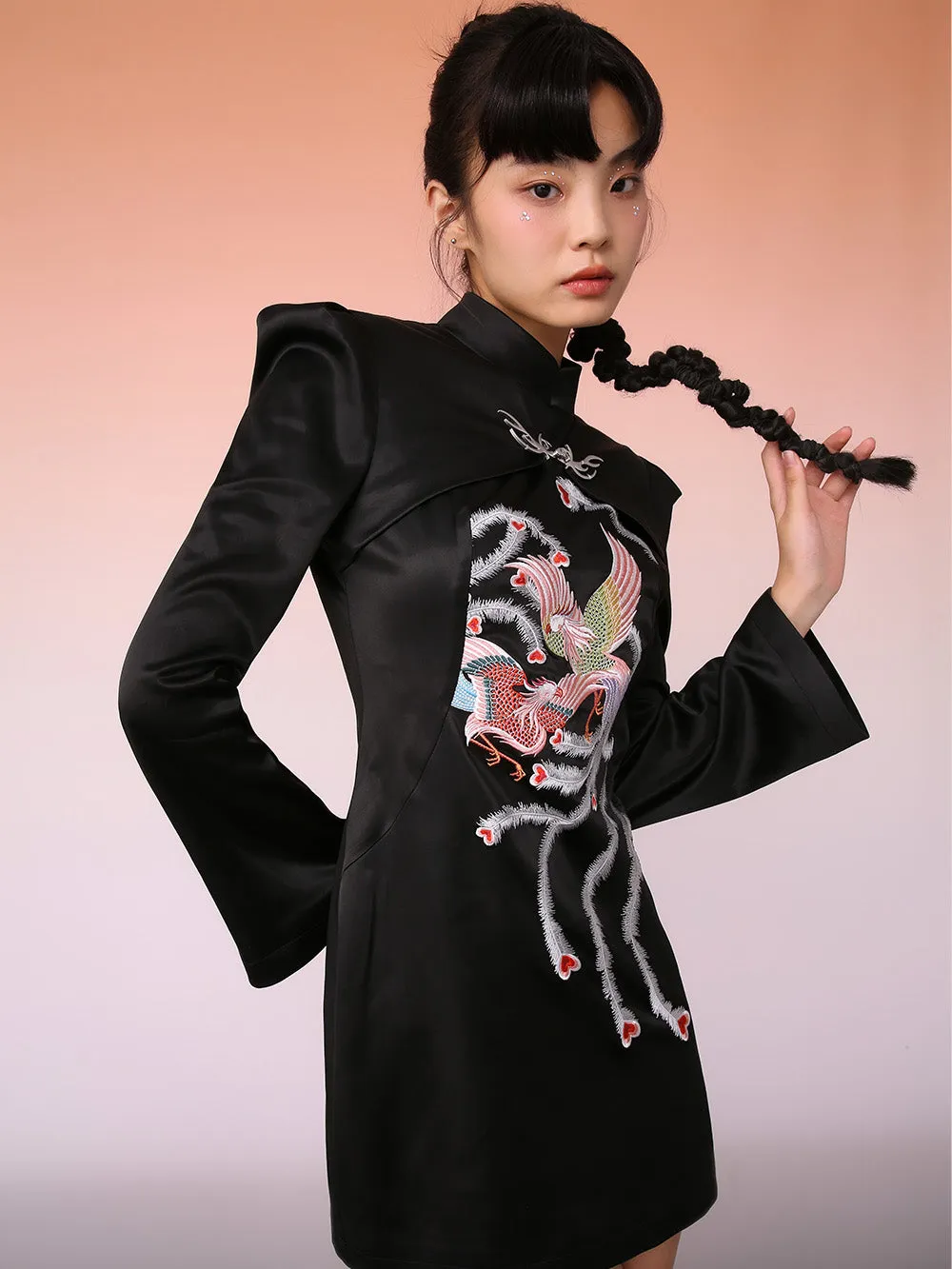 MUKZIN New Chinese Style Black Cheongsam Dress