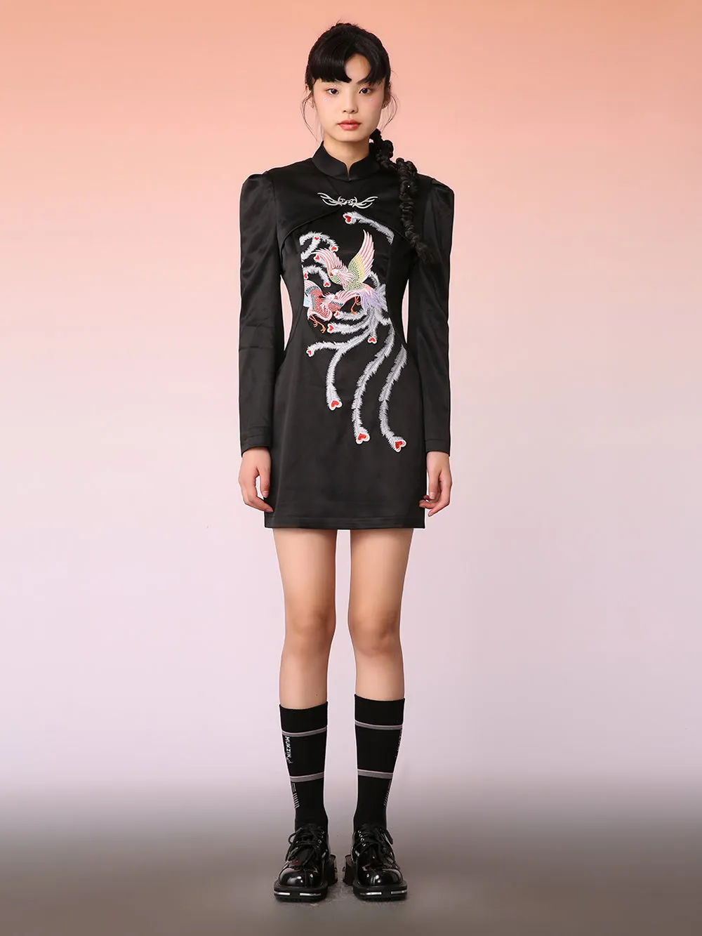 MUKZIN New Chinese Style Black Cheongsam Dress