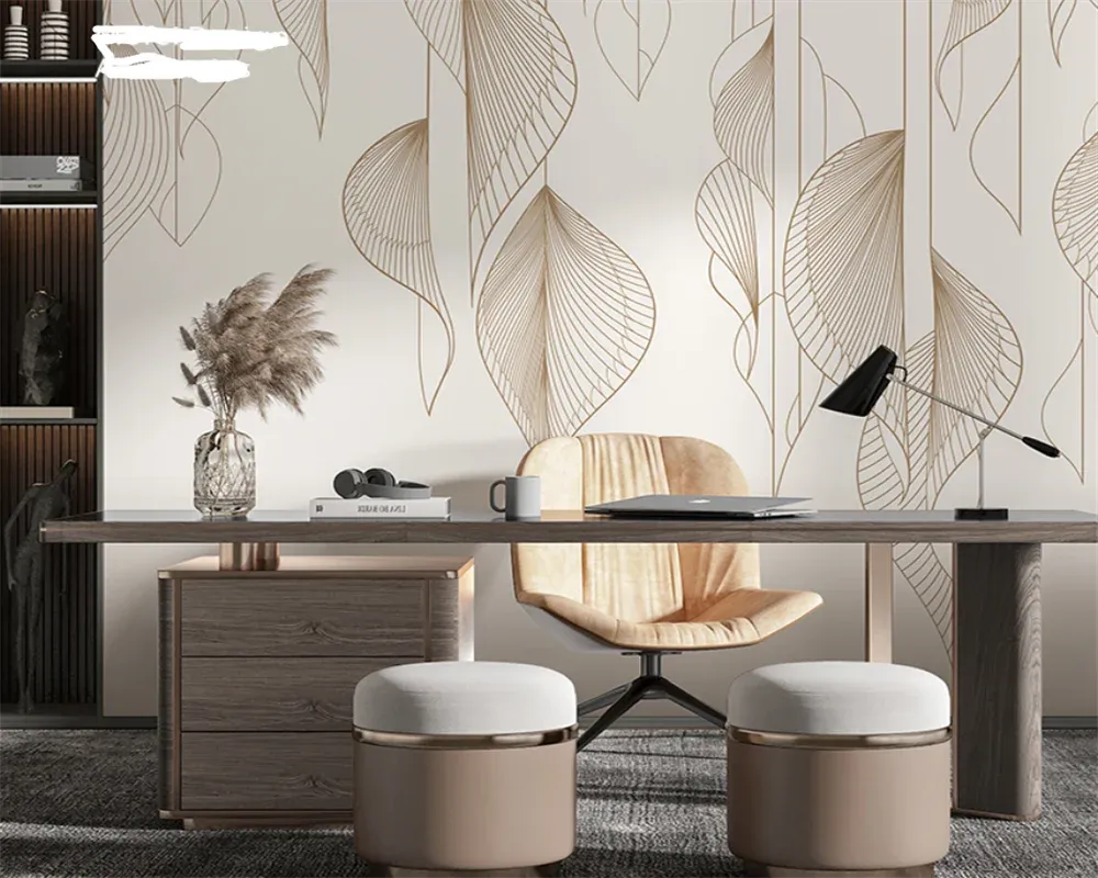 Nordic Leaf Print Modern Wallpaper
