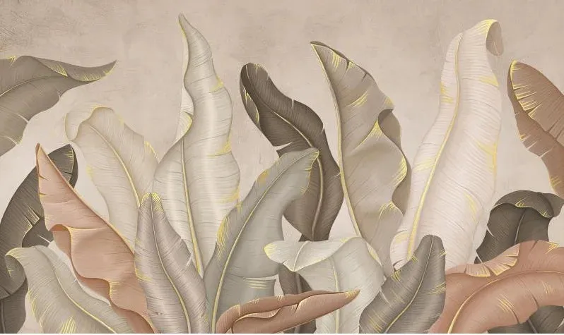 Nordic Leaf Print Modern Wallpaper